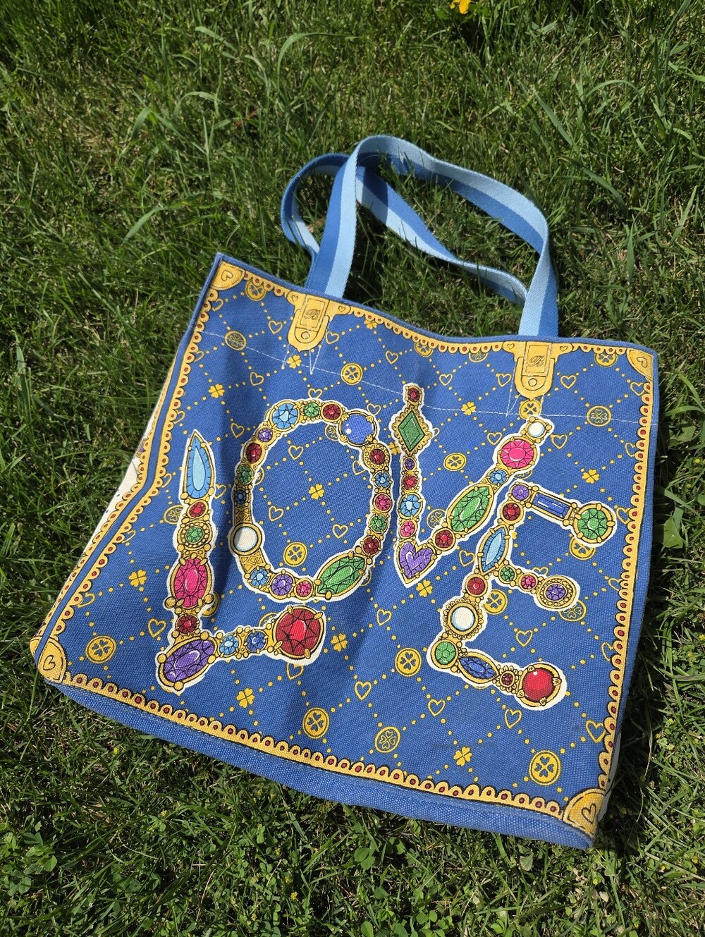Brighton Holiday Glittering Love Limited Edition Large Canvas Tote Bag Blue Gold